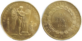 Troisième République 1870-1940
50 Francs, Paris, 1904 A, AU 16.12 g.
Ref : G. 1113, Fr. 591
Conservation : PCGS MS 63+