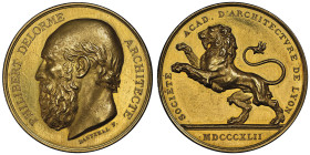 Troisième République 1870-1940
Médaille en or, 1842, Architech Philibert de l'Orme, AU 24.48 g. par F. Dantzell 30.5 mm
Avers : PHILIBERT DELORME ARCH...