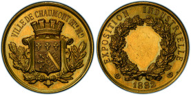 Troisième République 1870-1940
Médaille en or Ville de Chaumont Exposition Industrielle, 1882, AU 25.43 g. poinçon Corne Conservation : PCGS SP 62