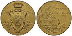 Troisième République 1870-1940
Médaille en or de Nice, Primes à l'architec- ture 1906, AU 45.38 g. 42 mm
Avers : NICEA CIVITAS
Revers : PRIMES À L'ARC...