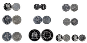 Coffret contenant 10 piéforts argent, 1980:
50 Francs Hercule
10 Francs Mathieu
5, 2, 1 et 1/2 Francs Semeuse
1, 5, 10 et 20 centimes Marianne
Conserv...