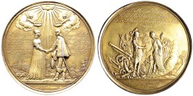 Charles I 1625-1649
Médaille, Brême, 1641, opus Blum, Gilt 95 g. 72 mm
Mariage de Guillaume II de Nassau et de Marie Stuart.
Avers : Le prince d'Or...