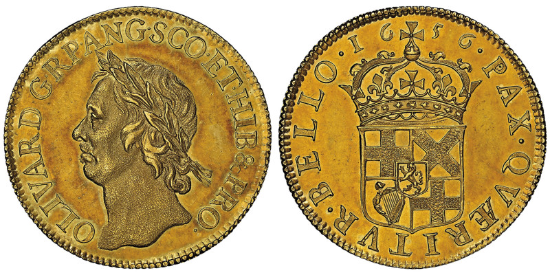 Oliver Cromwell, LORD PROTECTOR, 1653-1658
Essai en or Pattern Broad de 20 Shill...