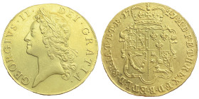George II 1727-1760
5 Guineas, 1741, sur la tranche «QVARTO», AU 41.84 g. 37 mm
Avers : GEORGIVS.II. DEI.GRATIA Tête laurée à droite
Revers : M.B.F. E...