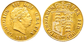George III 1760-1820
1/2 Sovereign, 1818, AU 3.99 g.
Ref : S. 3786, Fr. 372
Conservation : Superbe