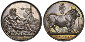 George III 1760-1820
Médaille en argent, Armée anglaise aux Pays-Bas en 1815, AG 41 mm par A.J. Depaulis & Lefevre
Avers : Dieu du fleuve couché, deva...