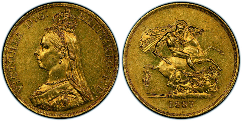 Victoria 1837-1901
5 Pounds, 1887, AU 39.94 g.
Ref : S. 3864, Fr. 390
Conservati...