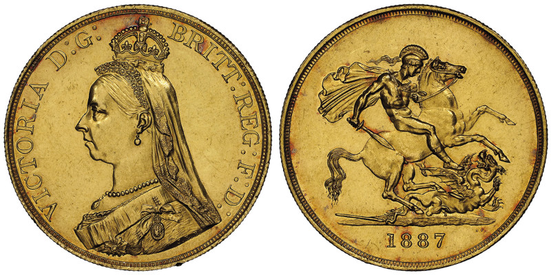 Victoria 1837-1901 
5 Pounds, 1887, AU 39.94 g. Ref : S. 3864, Fr. 390 Conservat...