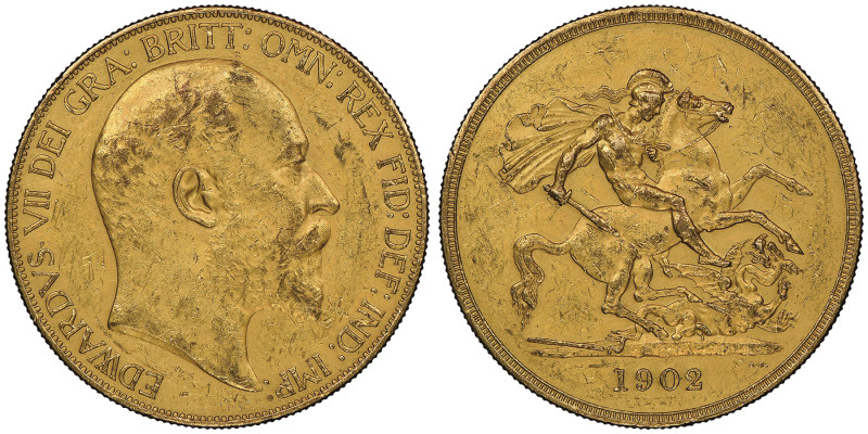 Edward VII 1901-1910
5 Pounds, 1902, AU 39.94 g.
Ref : Spink 3965, Fr. 398, KM#8...