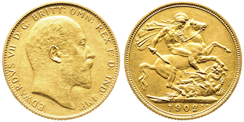 Edward VII 1901-1910
Sovereign, 1902, AU 7.98 g. Ref : KM#805, Fr.400a, Spink 39...