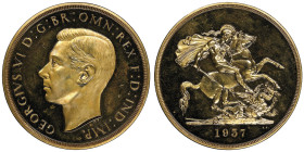 George VI 1936-1952
5 Pounds 1937, AU 39,94 g.
Ref : Fr. 409, KM#861, S.4074
Conservation : PCGS PROOF 62 ★