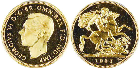 George VI 1936-1952
Sovereign, 1937, AU 7.98 g. Ref : KM#859, Fr.411, Spink 4076...