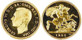 George VI 1936-1952
Sovereign, 1937, AU 7.98 g. Ref : KM#859, Fr.411, Spink 4076 Conservation : PCGS PROOF 65 Quantité : 5001 ex.