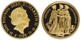 Elizabeth II 1952 - 2022
500 Pounds, 2020, 5 oz of 999.9 fine gold, AU 155.5 g
Avers : ELIZABETH II. D. G. REG. F. D.
500 POUNDS. 2020
Revers : FO...