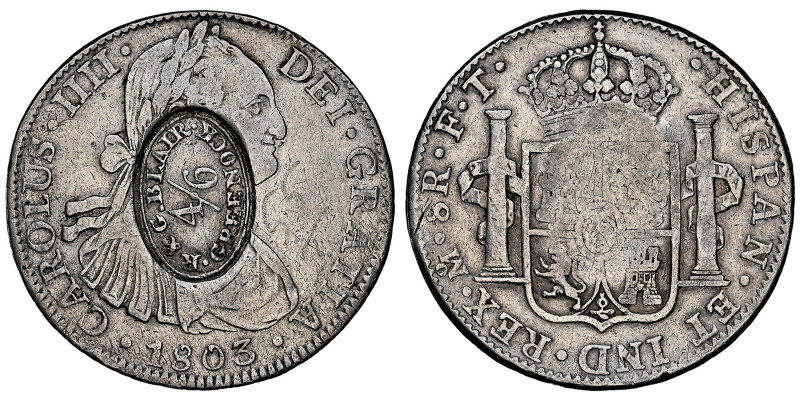 Charles I 1637-1642
4 Shillings/6 Pence, Greenock R&G Blair, sur un 8 reales 180...