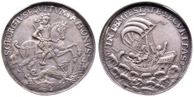 Leopold I 1658-1705
Médaille d'argent de 1 taler, ND, Kremnitz, AG
Avers : S:GEORGIVS•EQVITVM•PATRONVS• Revers : IN TEMPESTATE• SECURITAS•
Ref :Huszar...