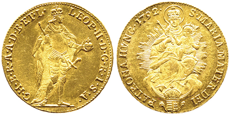 Leopold II 1790-1792
Ducat, Kremnitz, 1792, AU 3.47 g. Ref : Fr. 205, J. 86, Hus...
