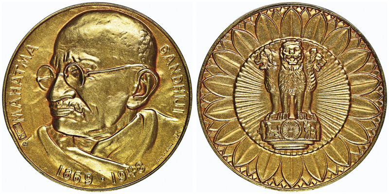 Mahatma Gandhiji, 1869-1948
Médaille en or, AU 29.57 g. 35 mm by Huguenin Conser...