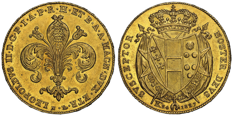 Leopoldo II 1824-1848 
80 Fiorini, 1827 N, AU 32.6 g.
Ref : MIR 443/1 (R2), Pucc...