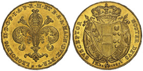 Leopoldo II 1824-1848 
80 Fiorini, 1827 N, AU 32.6 g.
Ref : MIR 443/1 (R2), Pucci 202, Pag. 91, Fr. 80
Conservation : NGC MS 63. Très Rare