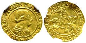 MILANO
Francesco I Sforza 1450-1466
Ducato, AU 3.45 g.
Avers : FRANCISCHVS SFORTIA VIC' Buste cuirassé à droite
Revers : DVX MEDIOLANI AC – IANVE D Le...