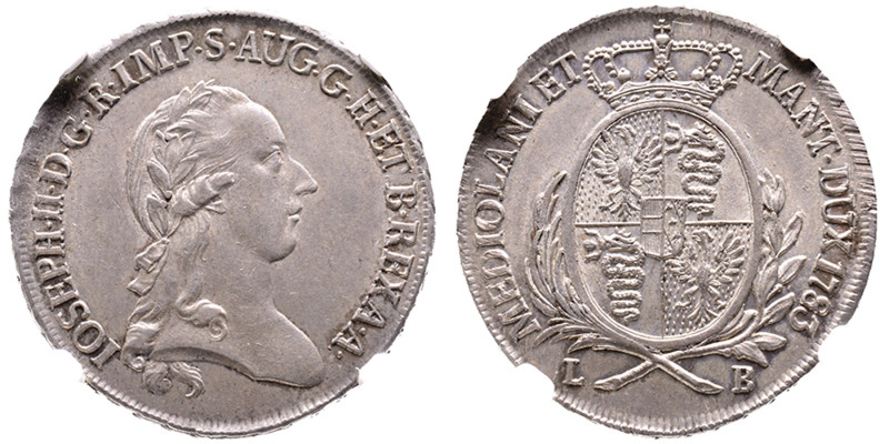 Giuseppe II 1780-1790
Mezzo Scudo, 1783, AG 11.56 g.
Ref : MIR 447/3 (R), CR. 3/...