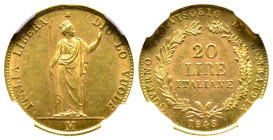 Governo Provvisorio di Lombardia 1848
20 Lire, Milan, 1848 M, AU 6.45g. Ref : MIR 526, Crippa 2, Pag 212, Fr.475 Conservation : NGC MS 63. FDC