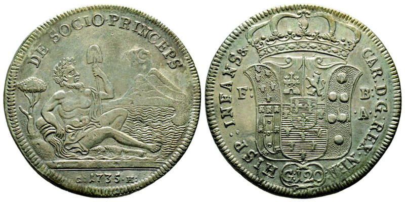 Carlo di Borbone, 1734-1759
Piastra da 120 Grana, Napoli, 1735, AG 24.93 g. Ref ...