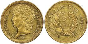 Gioacchino Murat 1808-1815
20 Lire, Napoli, 1813, AU 6.45 g.
Ref : MIR 440, Pannuti-Riccio 10, Gad.13, Fr. 860 Conservation : NGC AU 58+. Superbe