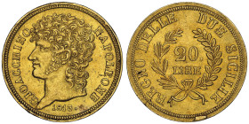 Gioacchino Murat 1808-1815
20 Lire, Napoli, 1813, AU 6.45 g.
Ref : MIR 440, Pannuti-Riccio 10, Gad.13, Fr. 860 Conservation : NGC MS 61. Superbe