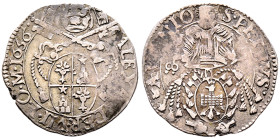 Alexander VII 1655-1667
Carlino, Avignon, 1656, AG 2.19 g.
Ref : MIR 1860/1 (R2), Munt 36, Berman 1952 Conservation : TTB. Très Rare