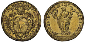 Clemens XI, 1700-1721
Scudo d'oro Anno XVIII (1717) H, Roma, AU 3.32 g. Avers : CLEMENS XI - PONT M A XVIII.
Revers : SVPER FVNDAMENT APOSTOL
Ref : Mu...