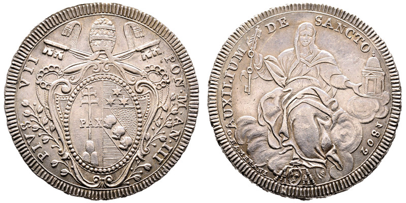 Pius VII 1800-1823
Scudo Romano, 1802, AN III, AG 26.36 g. Ref : MIR 3037/4, Mun...