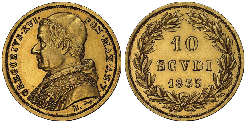 Gregorius XVI 1831-1846 
10 Scudi, Bologne, 1835, AN V, AU 17.33 g.
Ref : Munt.1...