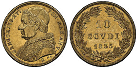 Gregorius XVI 1831-1846 
10 Scudi, Rome, 1835, AN V, AU 17.33 g.
Ref : Munt.1 , Berman 3281, Fr.263, Mont 1
Conservation : NGC MS 62