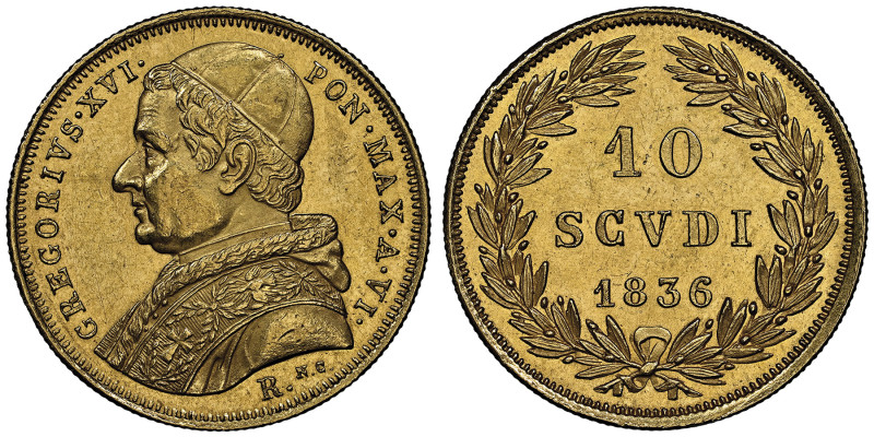 Gregorius XVI 1831-1846 
10 Scudi, Rome, 1836, AN VI, AU 17.36 g.
Ref : Munt. 4,...