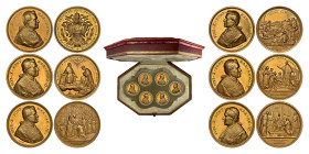 Pius X 1903-1914
Très rare coffret de 6 médailles en or, Roma, (AN I, II, III, IV, V, VI), 1904, 1905, 1906, 1907, 1908. AU 53.68, 51.38, 50.8, 53.71,...