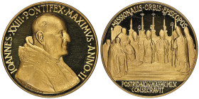 Pius XII 1939-1958
Médaille en or, 1959, AN II, AU 67.99 g. 44 mm Opus Aurelio Mistruzzi
Avers : IOANNES XXIII PONTIFEX MAXIMVS ANNO II. Buste à droit...