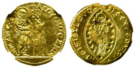 Alvise II Mocenigo 1700-1709
Zecchino, AU 3.49 g.
Ref : Paolucci 1, Fr. 1358 Conservation : NGC MS 64