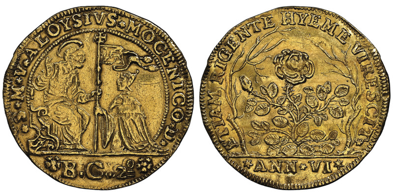 Alvise II Mocenigo 1700-1709
Osella da 4 Zecchini, Anno VI, 1705, AU 13.74 g.
Av...