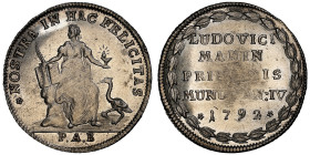Ludovico Manin 1789-1799
Osella anno IV, 1792, AG 9,75 g. 
Ref : Paolucci 275
Conservation : NGC MS 63