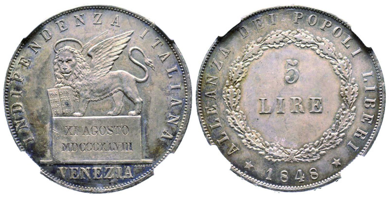 Governo Provvisorio di Venezia, 1848-49
5 Lire, 1848, AG 25 g.
Ref : Paolucci 11...