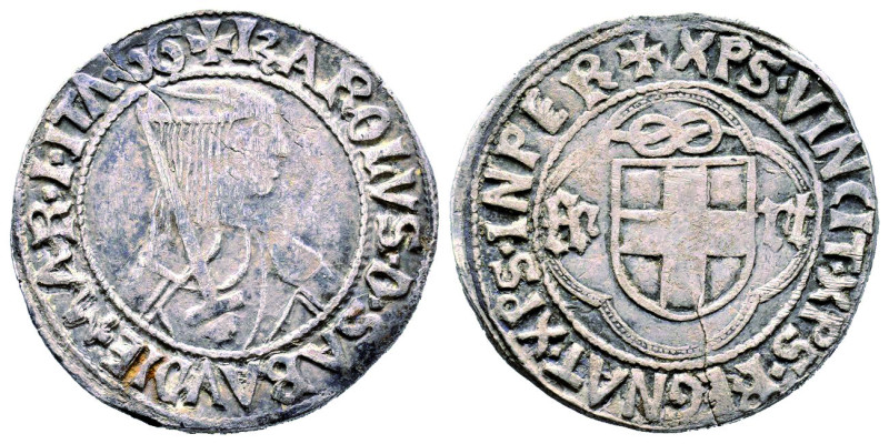Carlo I 1482-1490
Testone, I Tipo, Cornavin, ND, AG 9.24 g.
Ref : Cud. 265c (R3)...