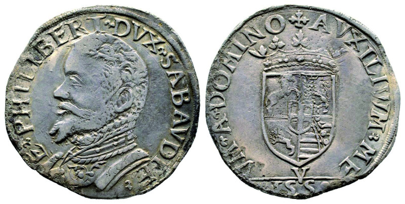 Emanuele Filiberto 1553-1580
Testone, I tipo, Vercelli, 1559, AG 8.85 g. Ref : C...