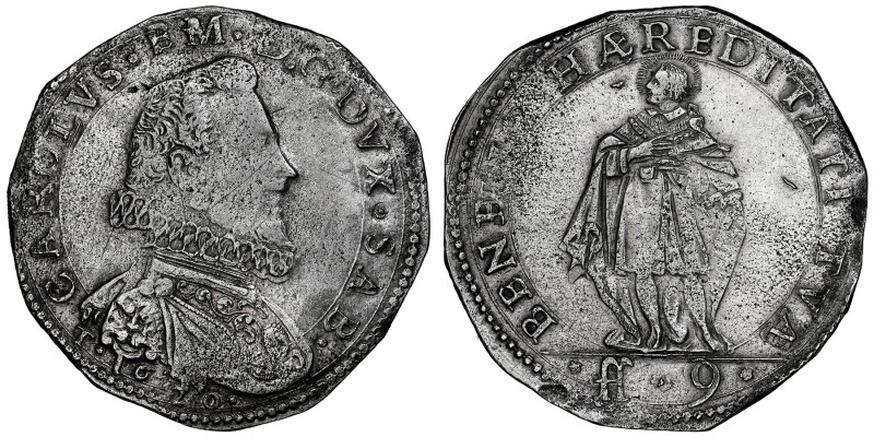 Carlo Emanuele I 1580-1630
Scudo 9 Fiorini, IV Tipo, Beato Amedeo, Torino o Verc...