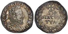 Carlo Emanuele I 1580-1630
Lira, Vercelli, AG 12.35 g.
Avers : CAR EM D G DVX SAB P PED Busto del Duca rivolto a destra, con il collare; sulla spalla ...