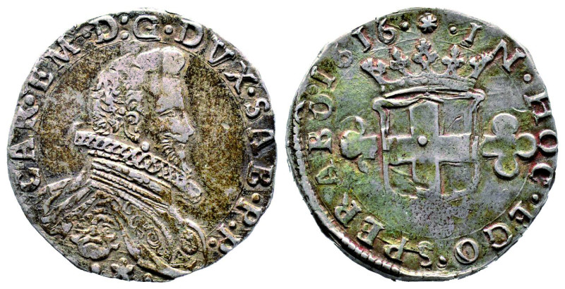 Carlo Emanuele I 1580-1630
2 Fiorini, Chambéry, 1616, AG 7.07 g.
Ref : Cud. 738n...