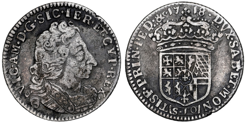 Vittorio Amedeo II - Duca 1680-1713
Mezza Lira, Torino, 1718, AG
Ref : Cud. 996b...
