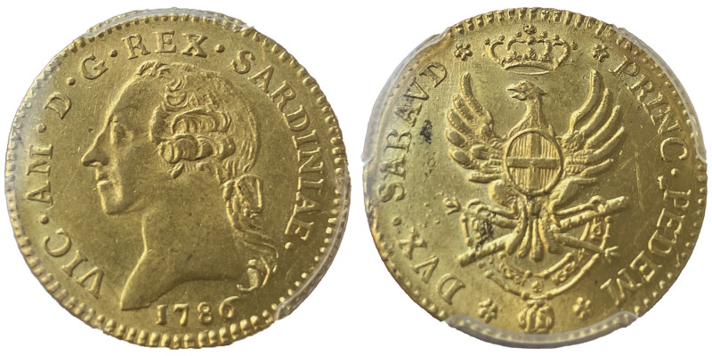 Vittorio Amedo III 1773-1796
Doppia Nuova, Torino, 1786, AU 9.10 g.
Ref : Cud. 1...
