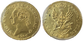 Vittorio Amedo III 1773-1796
Doppia Nuova, Torino, 1786, AU 9.10 g.
Ref : Cud. 1092a (R), MIR 982a, Biaggi 843a, Fr. 1120 Conservation : PCGS MS 62. S...